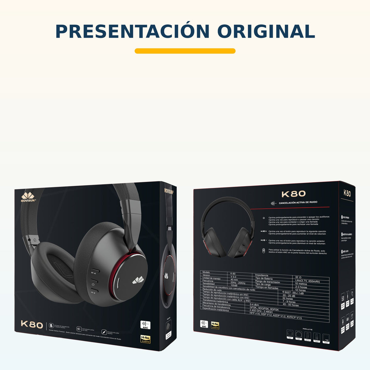 Empaque original de los audífonos Movisun K80 ANC
