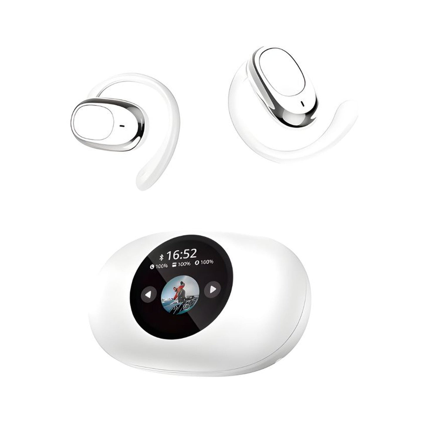 Audífonos Bluetooth YX39 blancos con estuche y pantalla LED a color