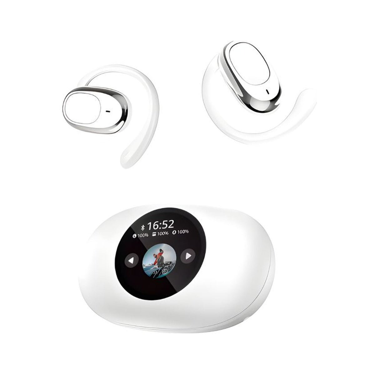 Audífonos Bluetooth YX39 blancos con estuche y pantalla LED a color