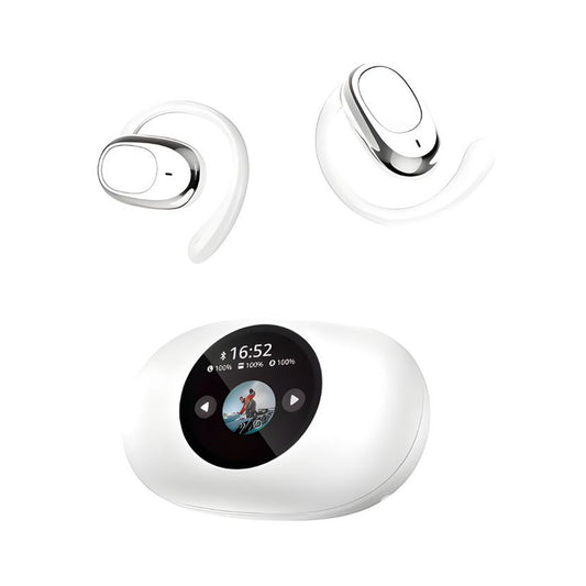 Audífonos Bluetooth YX39 blancos con estuche y pantalla LED a color