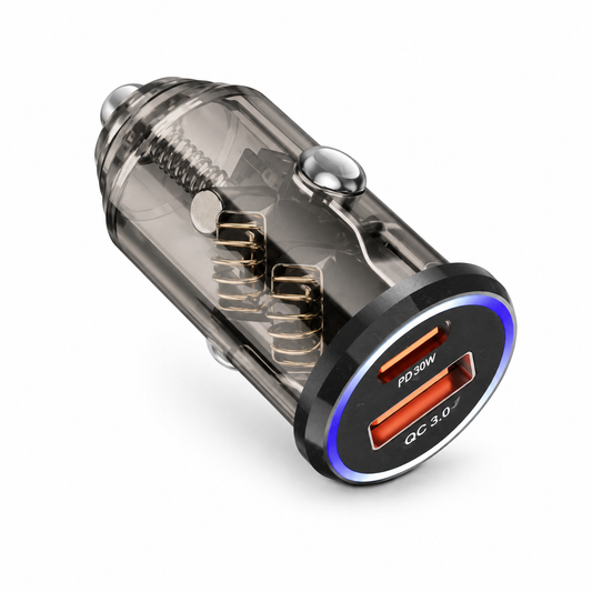 Cargador de carro Movisun C-25 transparente con USB-C y USB-A