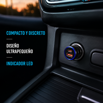 Cargador Movisun C-25 compacto instalado con indicador LED azul