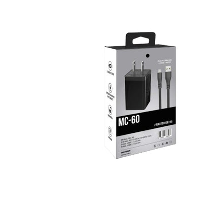 Empaque posterior del cargador Movisun MC-60 de dos puertos USB
