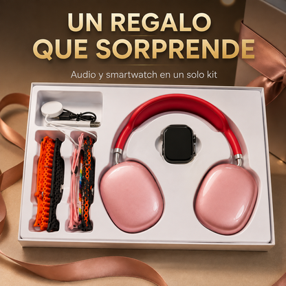 Combo P9 Ultra2 presentado como regalo con audífonos reloj y correas