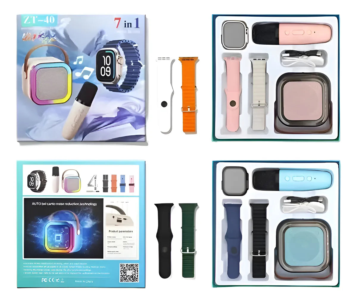 Empaque y accesorios del combo smartwatch karaoke ZT-40