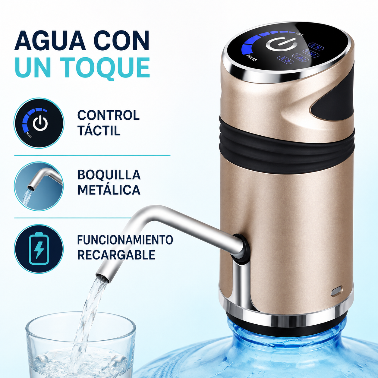 Dispensador para botellón con control táctil y boquilla metálica