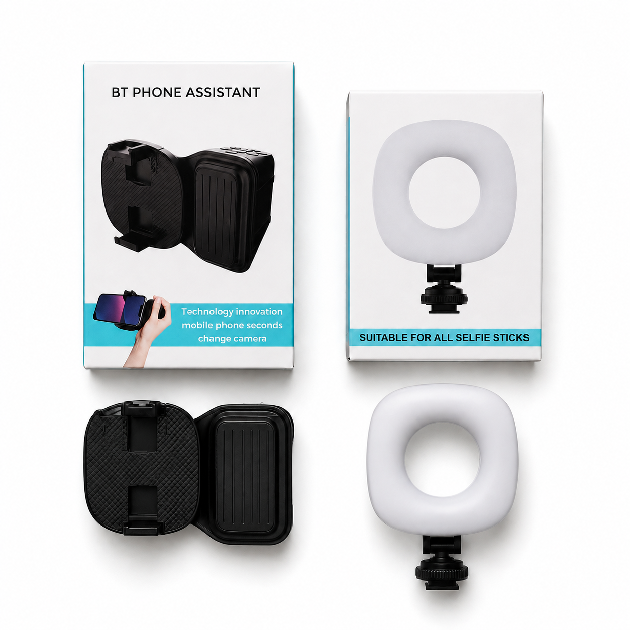 Kit luz LED y asistente Bluetooth para celular con cajas - vista superior