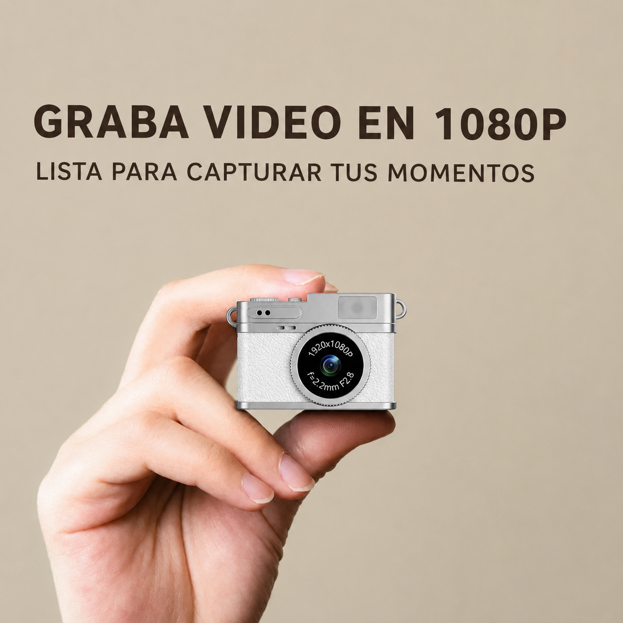 Mini cámara S150 blanca grabando video en resolución 1080p