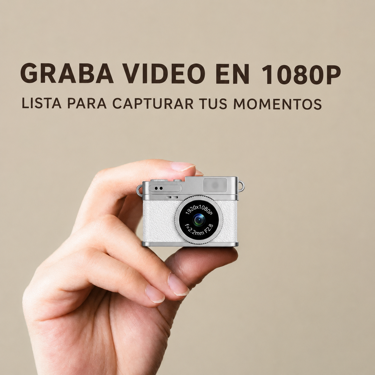 Mini cámara S150 blanca grabando video en resolución 1080p