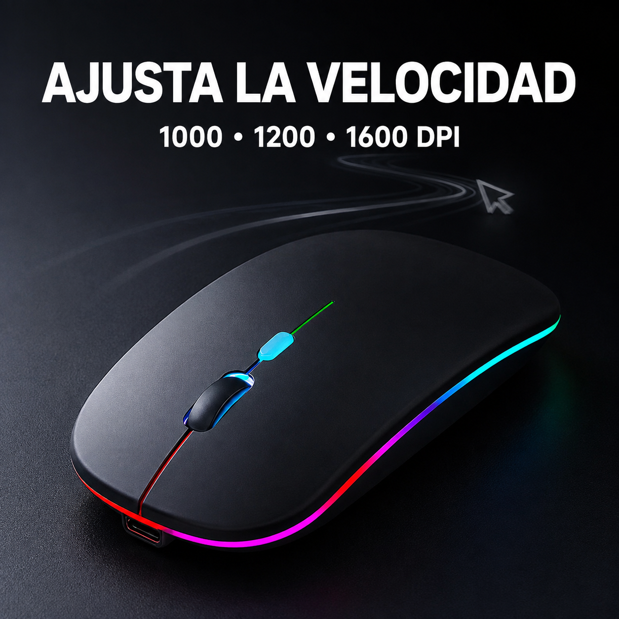 Mouse W07 con velocidad ajustable de 1000, 1200 y 1600 DPI