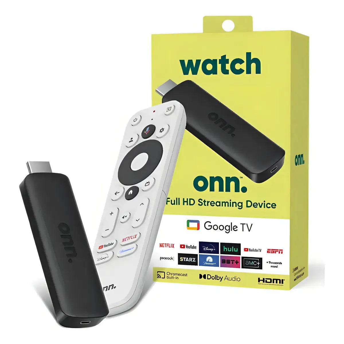 Dispositivo streaming Onn Google TV Full HD con control remoto y caja
