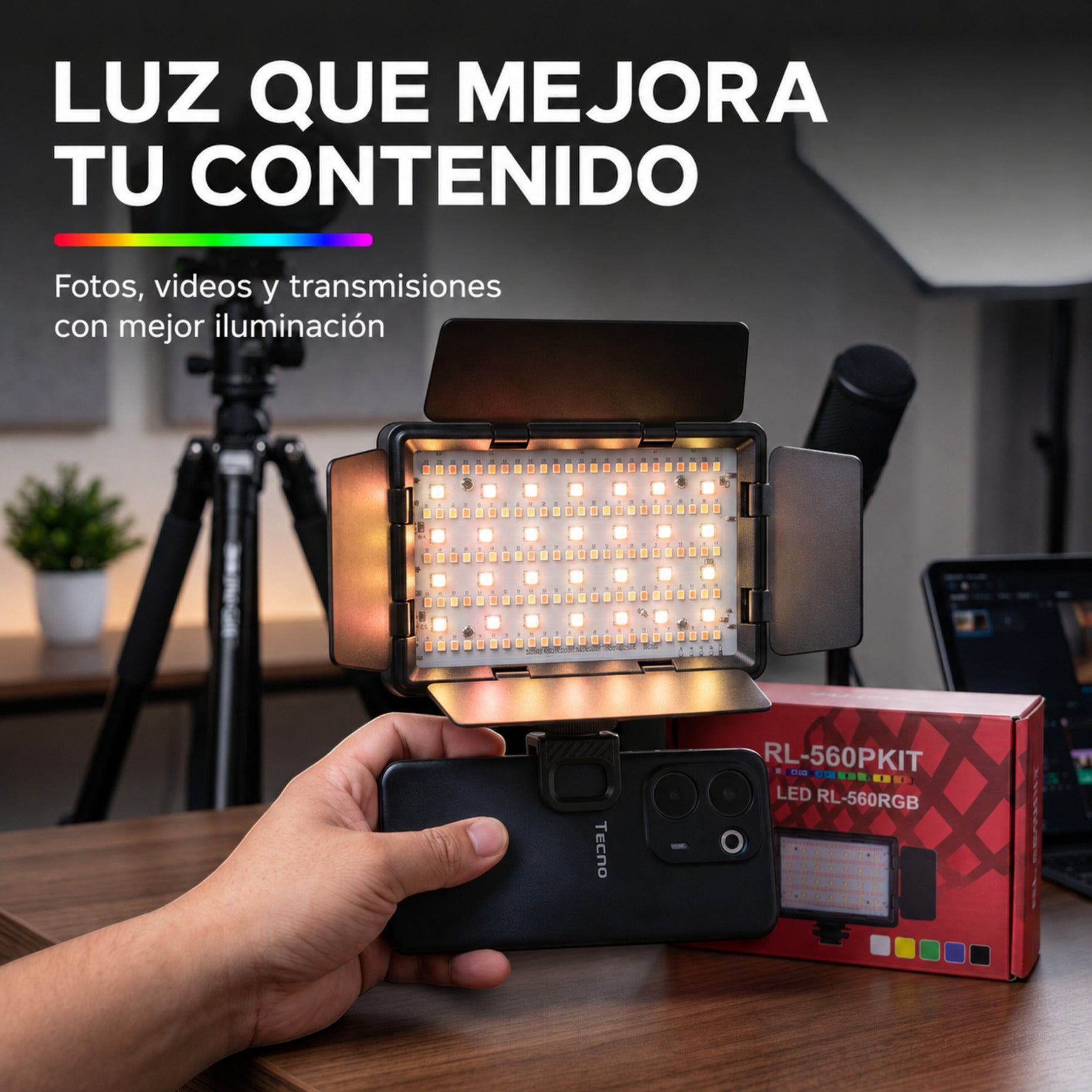 Panel LED RL-560RGB para mejorar fotos, videos y transmisiones