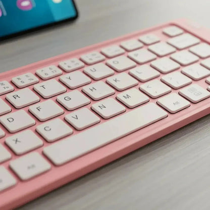 Detalle de las teclas blancas del teclado Bluetooth plegable AS1006 rosado