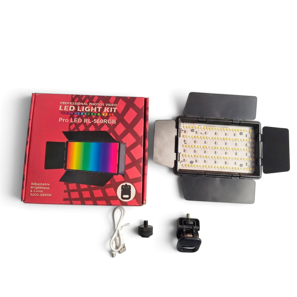 Kit de panel LED RGB RL-560RGB con clip, cable y adaptador