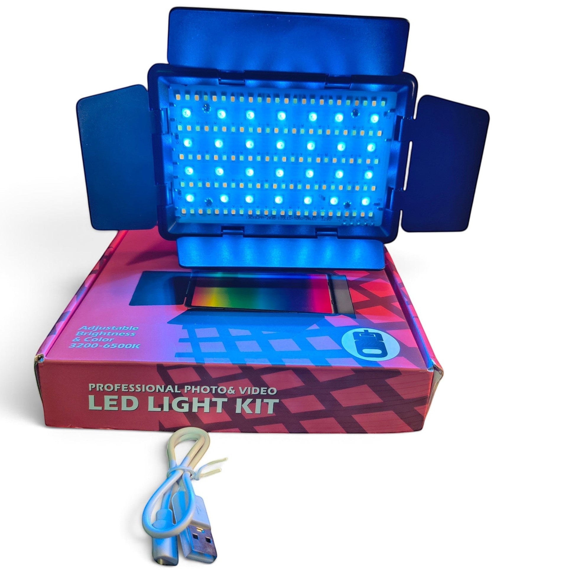 Panel LED RL-560RGB encendido en color azul con cable USB-C