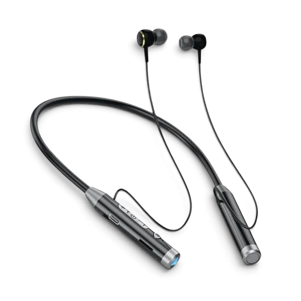Audífonos Bluetooth Movisun S9 negros con banda para el cuello, controles y linterna LED