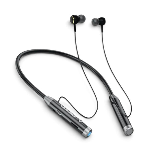 Audífonos Bluetooth Movisun S9 negros con banda para el cuello, controles y linterna LED