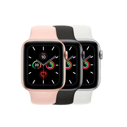 Smartwatch T500 disponible en colores rosado, negro y blanco