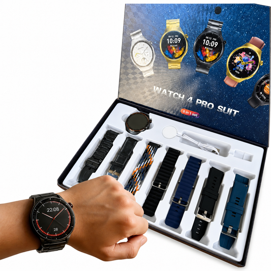 Smartwatch Watch 4 Pro Suit negro con kit de siete correas en alta resolución
