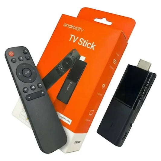 TV Stick TVR3 Android con control remoto y caja naranja
