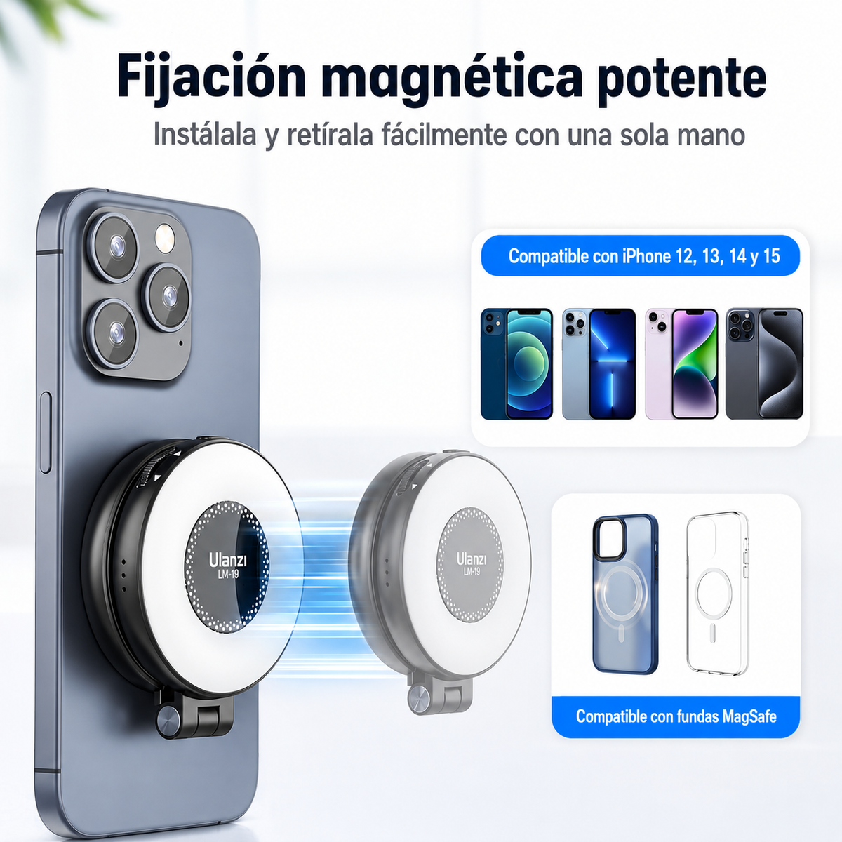 Luz magnética Ulanzi LM19 con fijación MagSafe potente