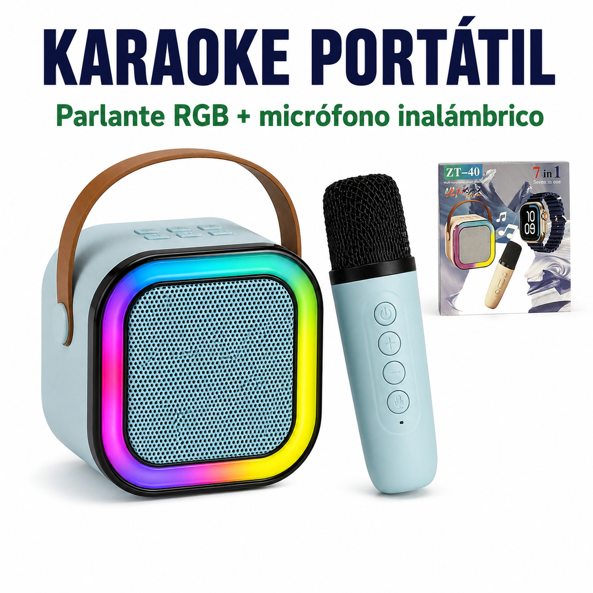 Karaoke portátil ZT-40 con parlante RGB y micrófono inalámbrico